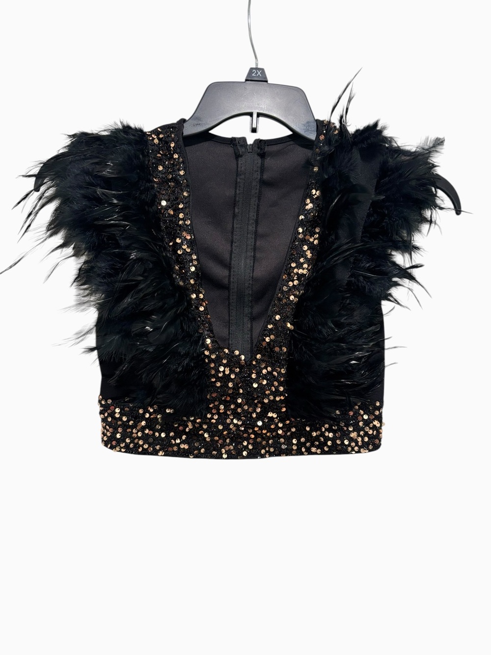 SHEIN Black Sequin & Feather Party Crop Top Size M Super Cute